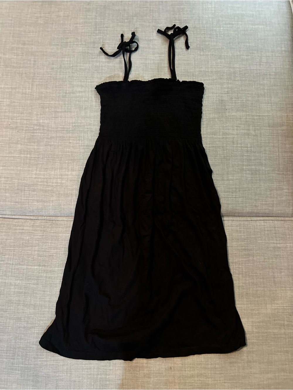 MATERNITY Motherhood Black Smocked Boho Dress with Elastic Bodice and Ties S